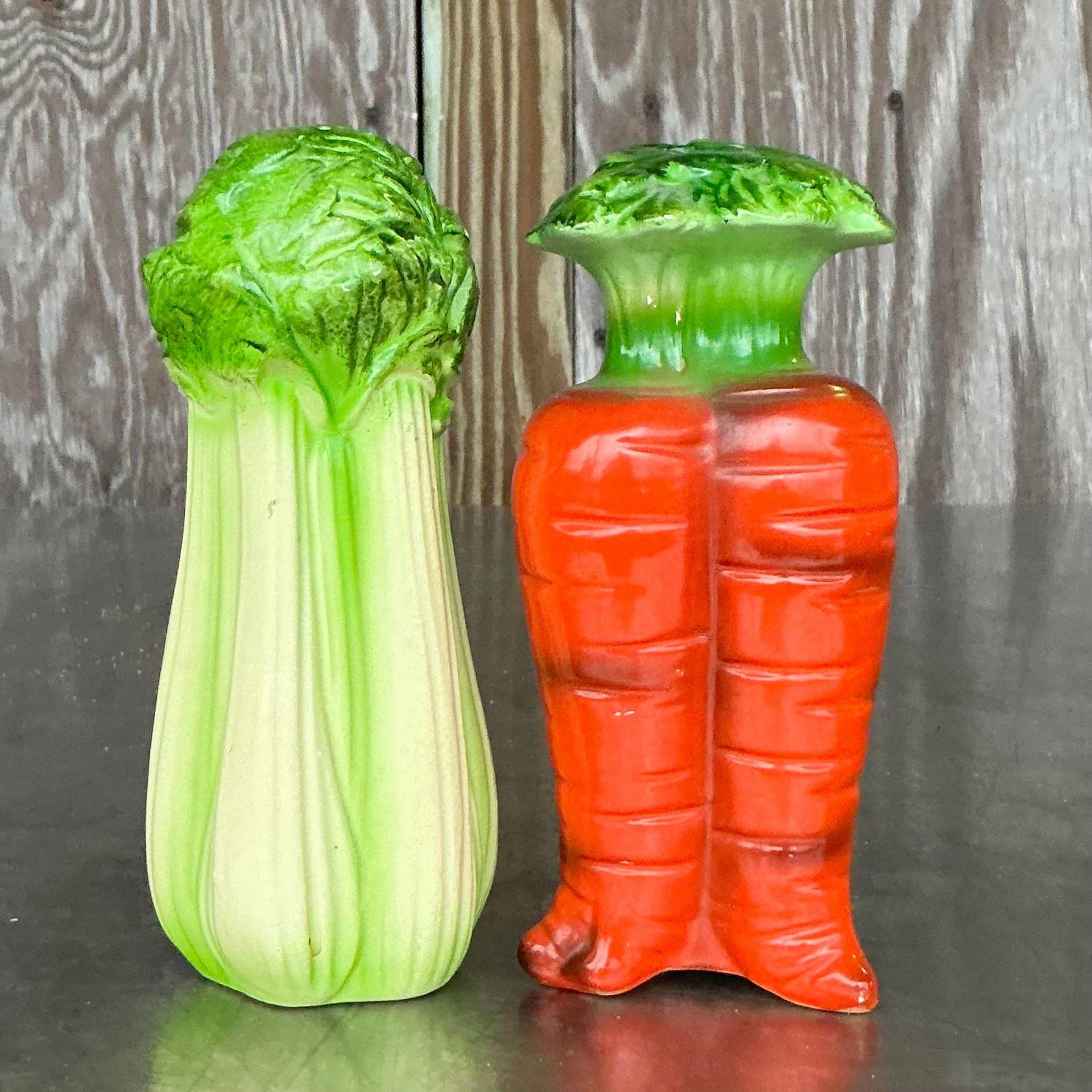 Set de salières et poivrières vintage Boho Carrots and Celery Bon état - En vente à west palm beach, FL