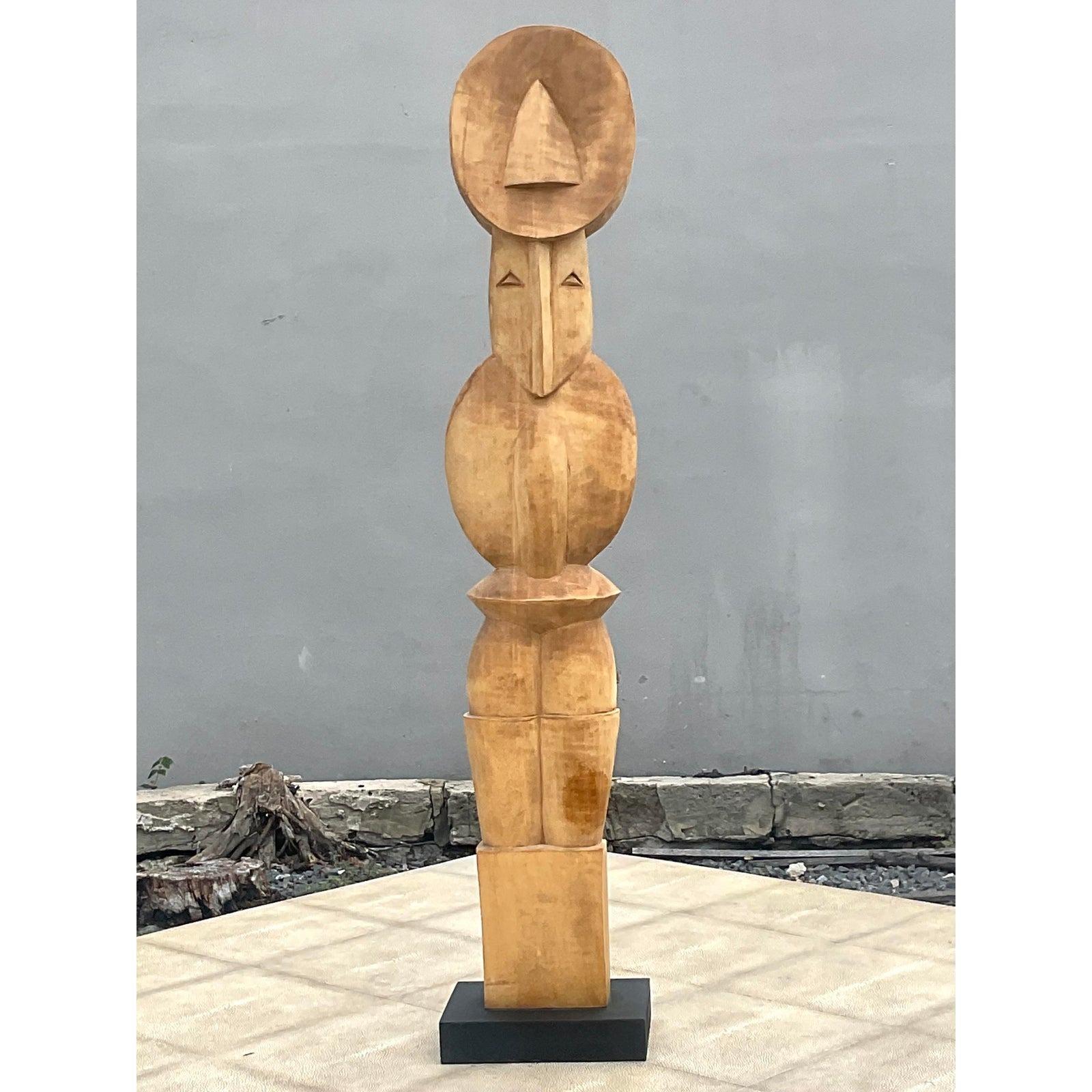 North American Vintage Boho Carved Abstract Totem Sculpture