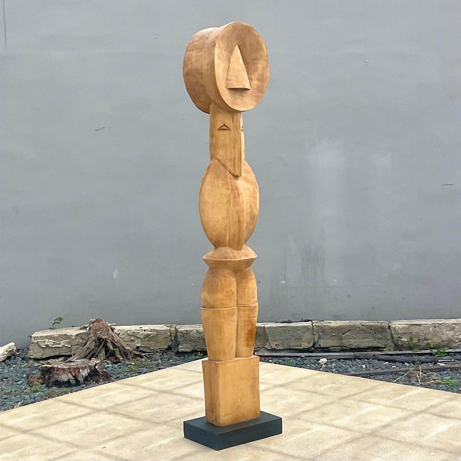 Vintage Boho Carved Abstract Totem Sculpture In Good Condition In west palm beach, FL