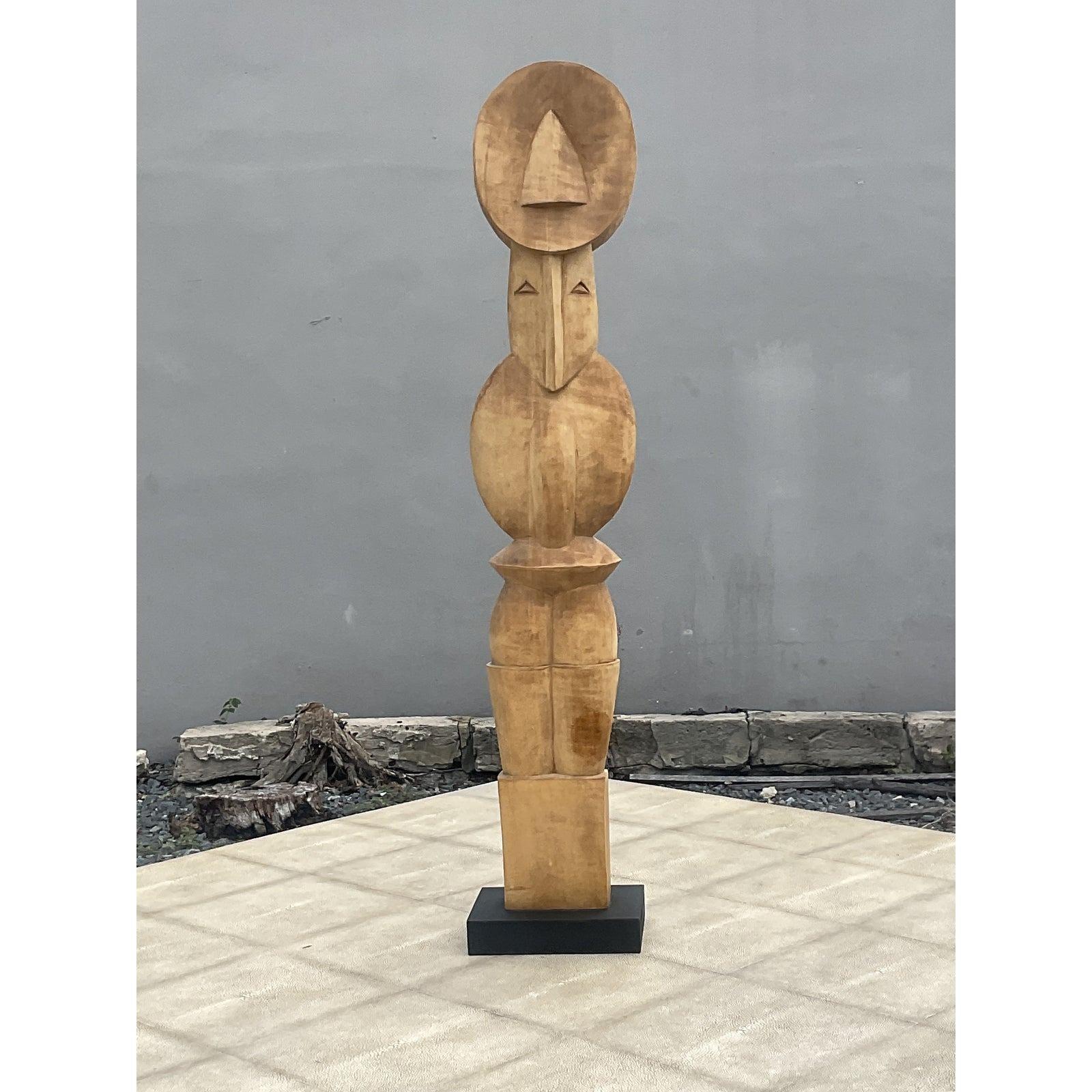 20th Century Vintage Boho Carved Abstract Totem Sculpture For Sale