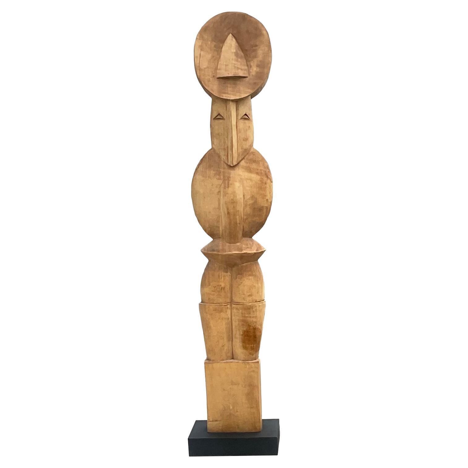 Vintage Boho Sculpture Totem Abstrait Sculpté