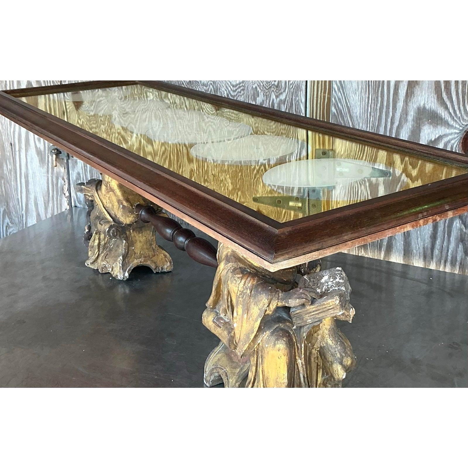 Vintage Boho Carved Angel Coffee Table For Sale 4