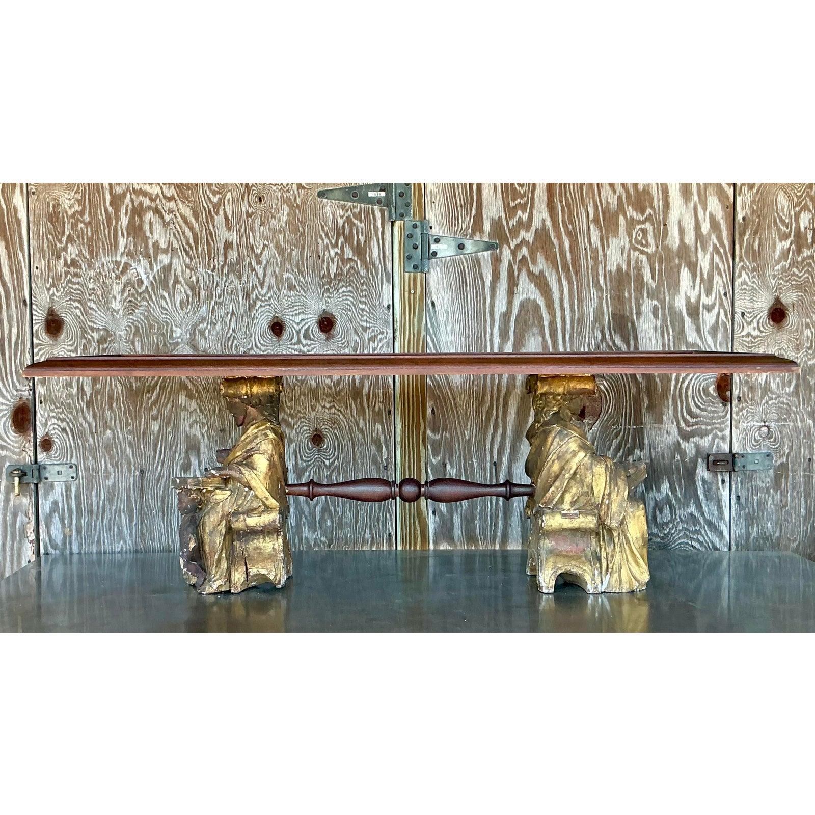 Vintage Boho Carved Angel Coffee Table For Sale 1