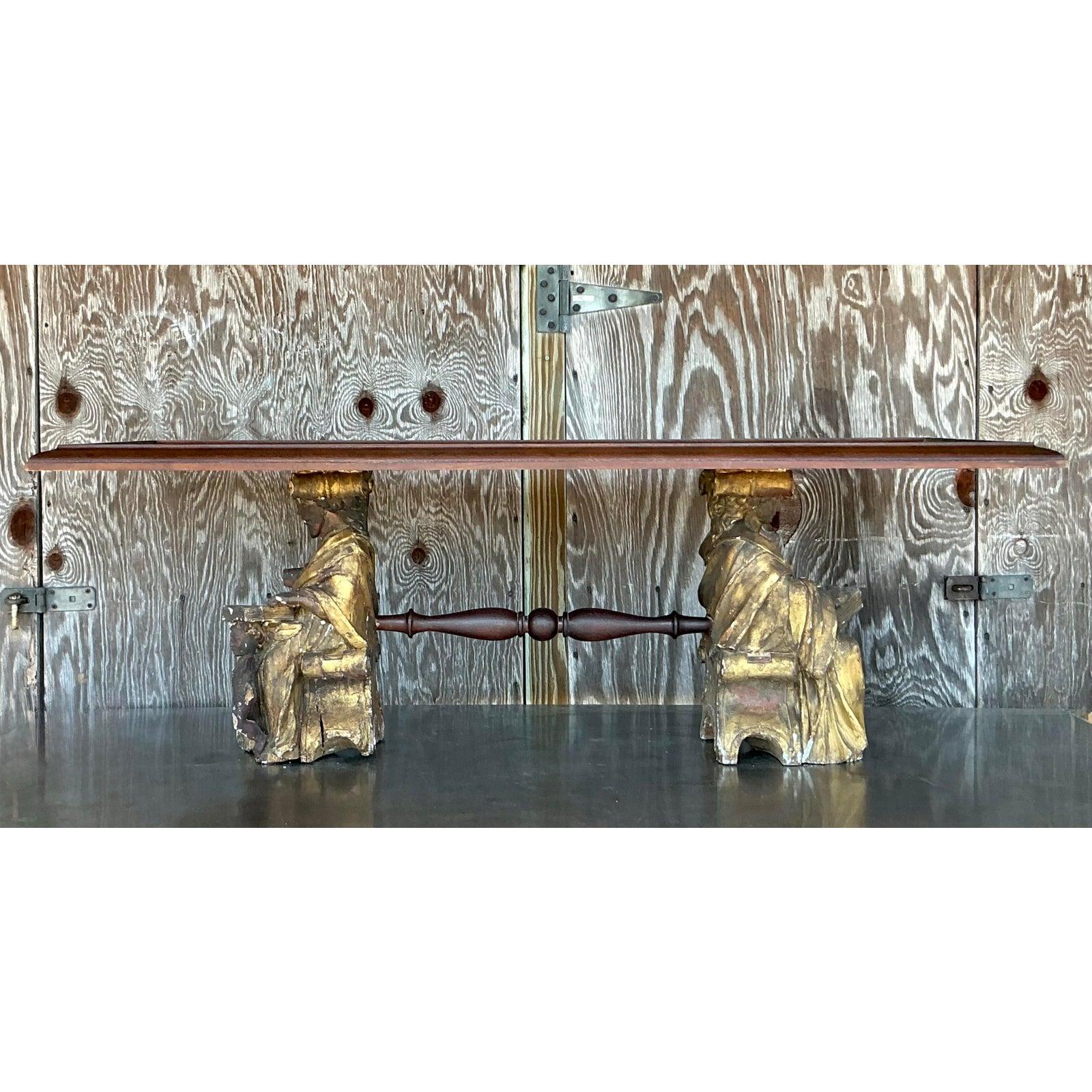 Vintage Boho Carved Angel Coffee Table For Sale 3