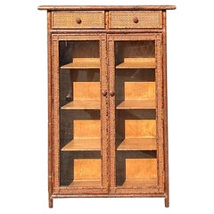 Vintage Boho Carved Bamboo Cabinet