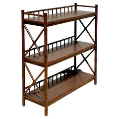 Vintage Boho Carved Bamboo Low Etagere