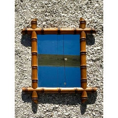 Vintage Boho Carved Bamboo Mirror