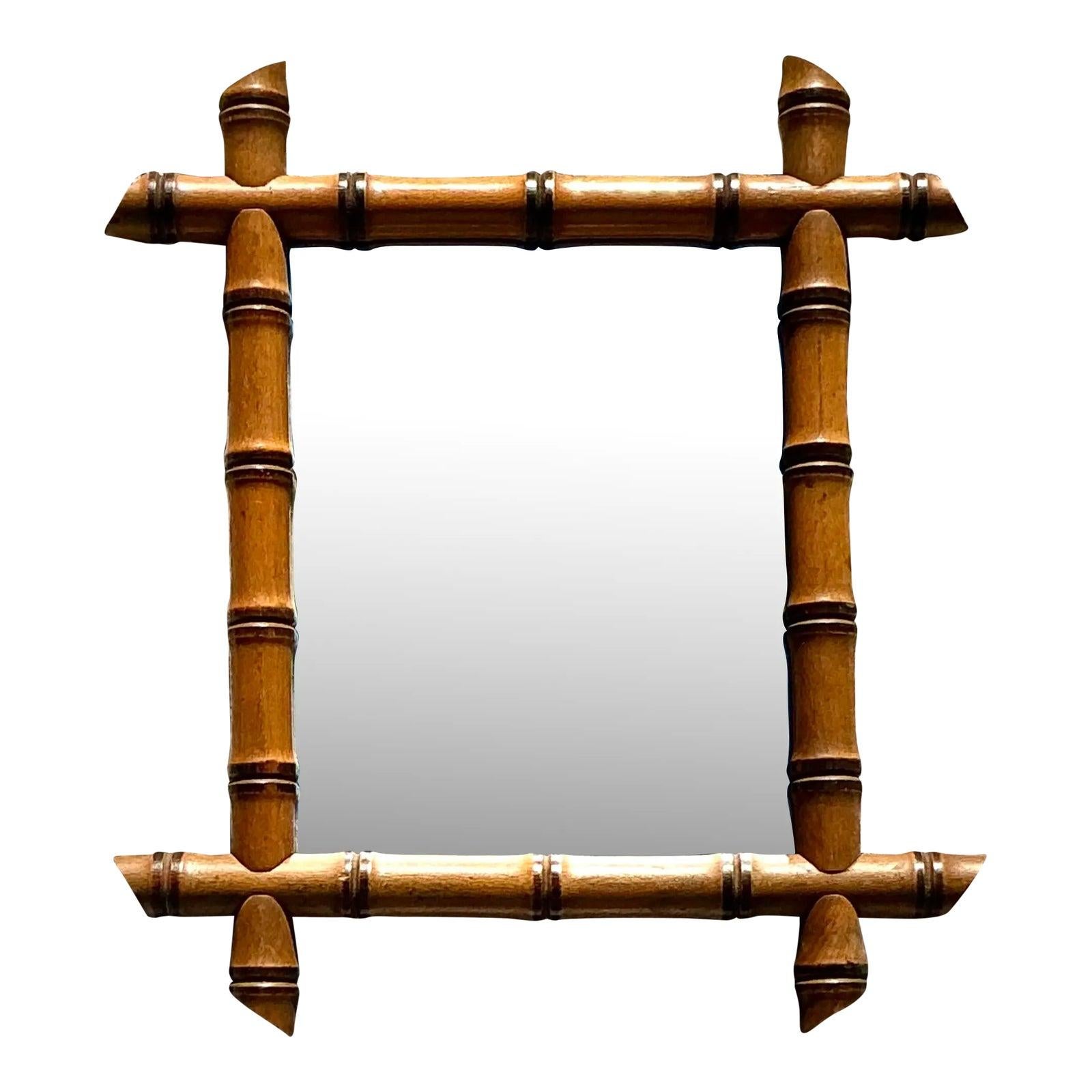 Miroir Boho vintage en bambou sculpté