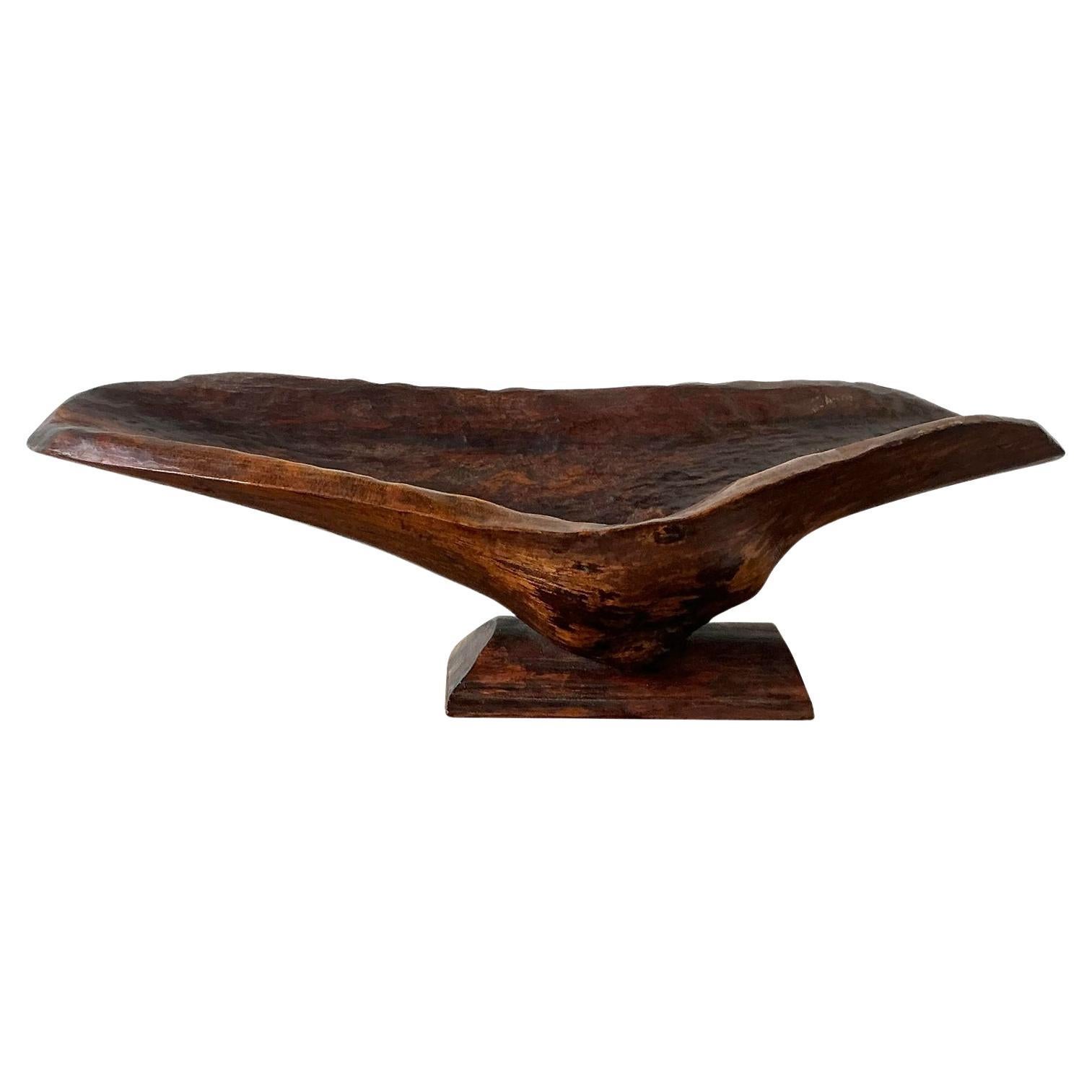 Vintage Boho Carved Biomorphic Wood Bowl