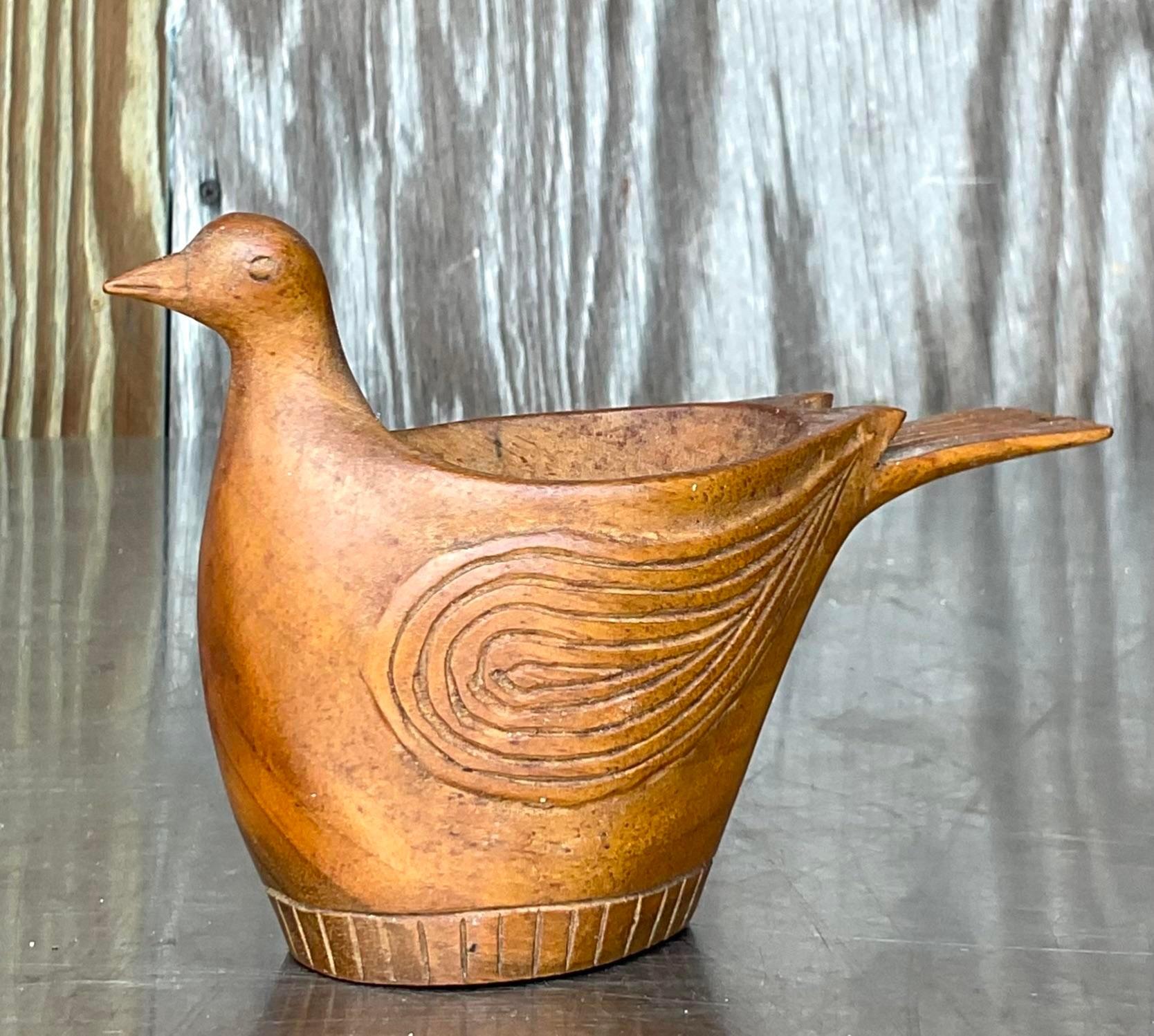Bohemian Vintage Boho Carved Bird Votive Holder For Sale