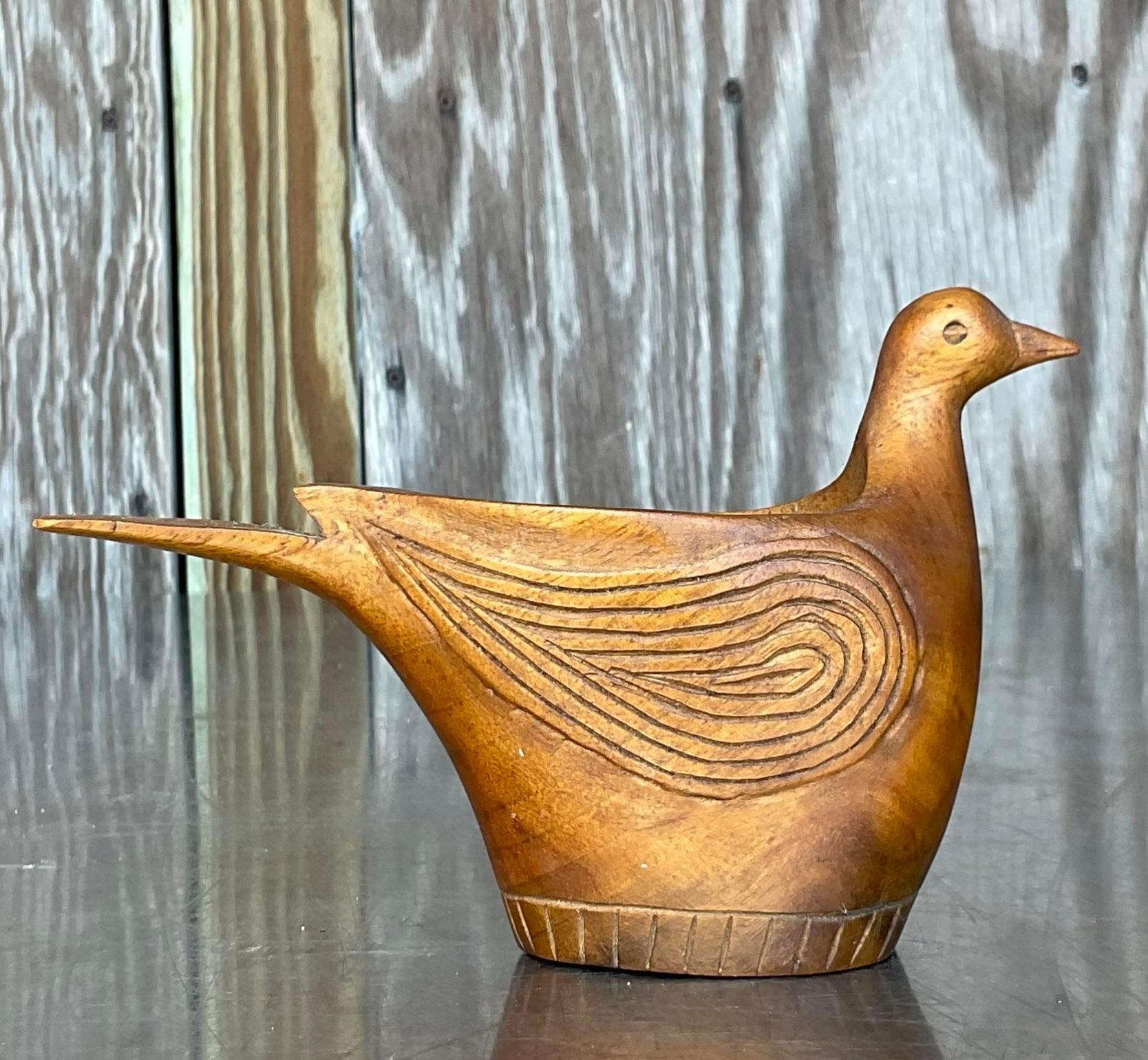 American Vintage Boho Carved Bird Votive Holder For Sale