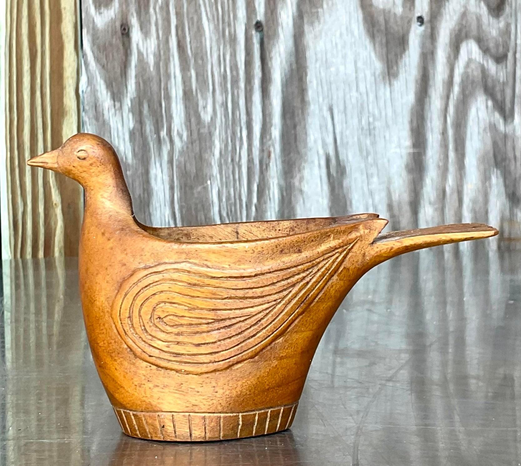 20th Century Vintage Boho Carved Bird Votive Holder For Sale