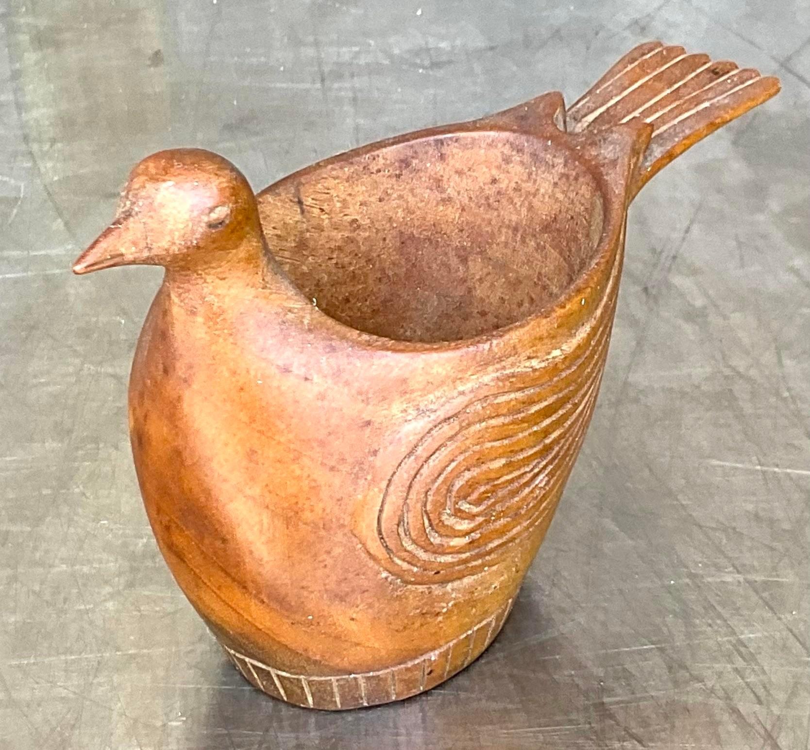 Vintage Boho geschnitzt Vogel Votivhalter (Holz) im Angebot