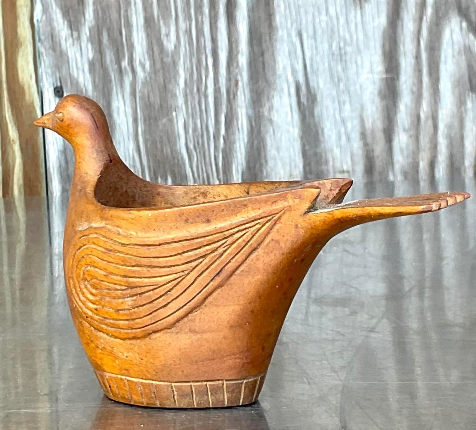 Vintage Boho Carved Bird Votive Holder For Sale 1