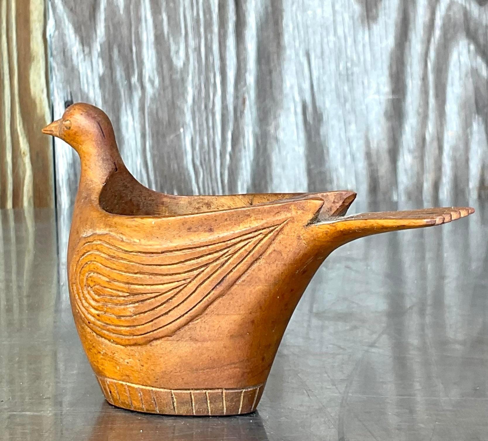 Vintage Boho Carved Bird Votive Holder For Sale 2