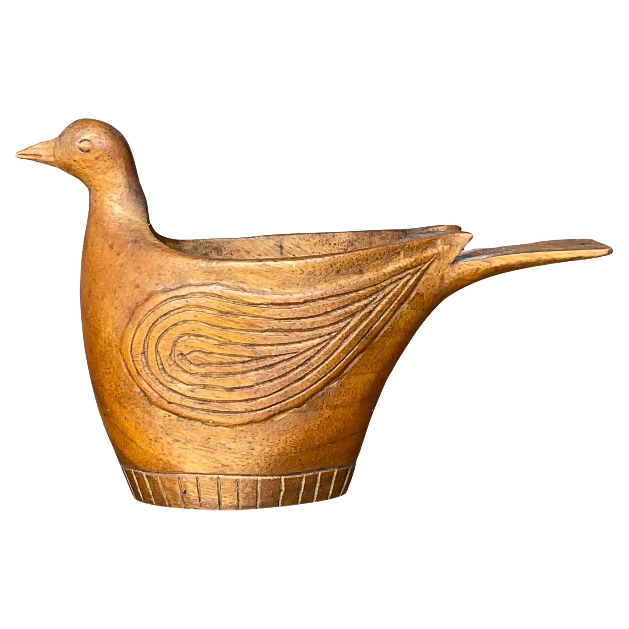 Vintage Boho Carved Bird Votive Holder For Sale