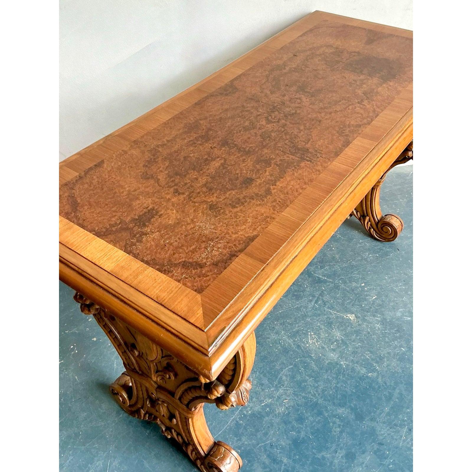 American Vintage Boho Carved Burl Wood Console Table For Sale