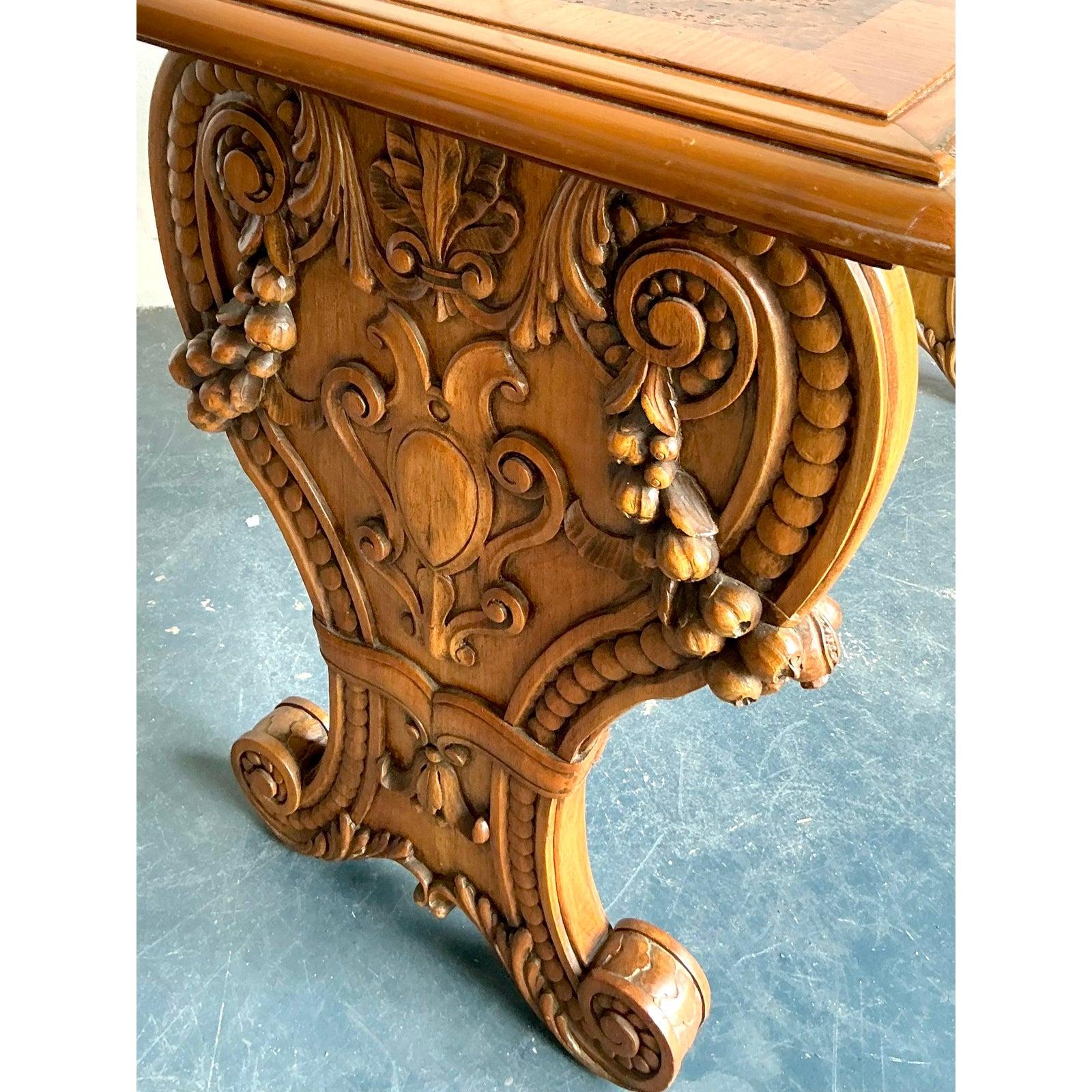 Vintage Boho Carved Burl Wood Console Table For Sale 2