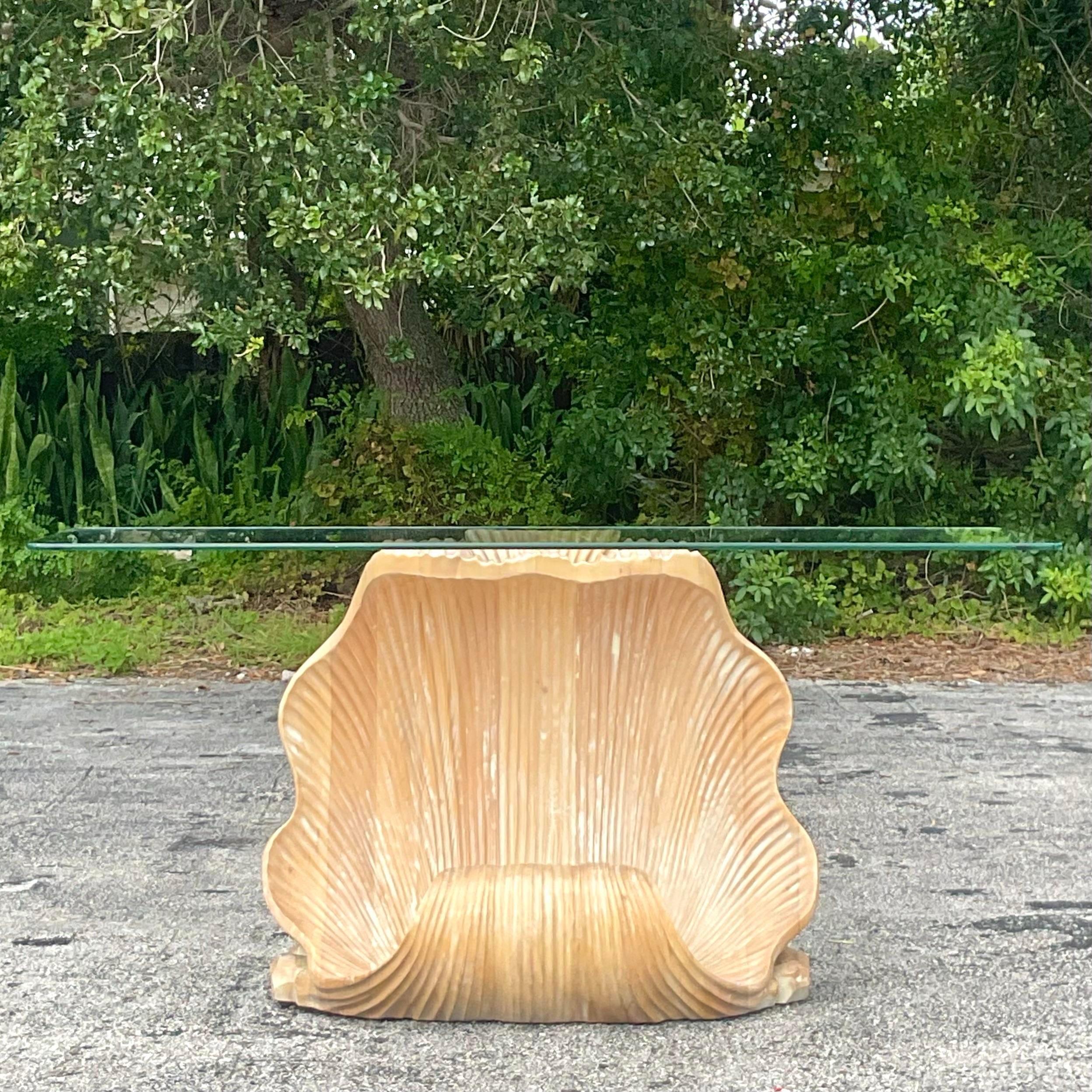 Vintage Boho Carved Clamshell Console Table For Sale 2