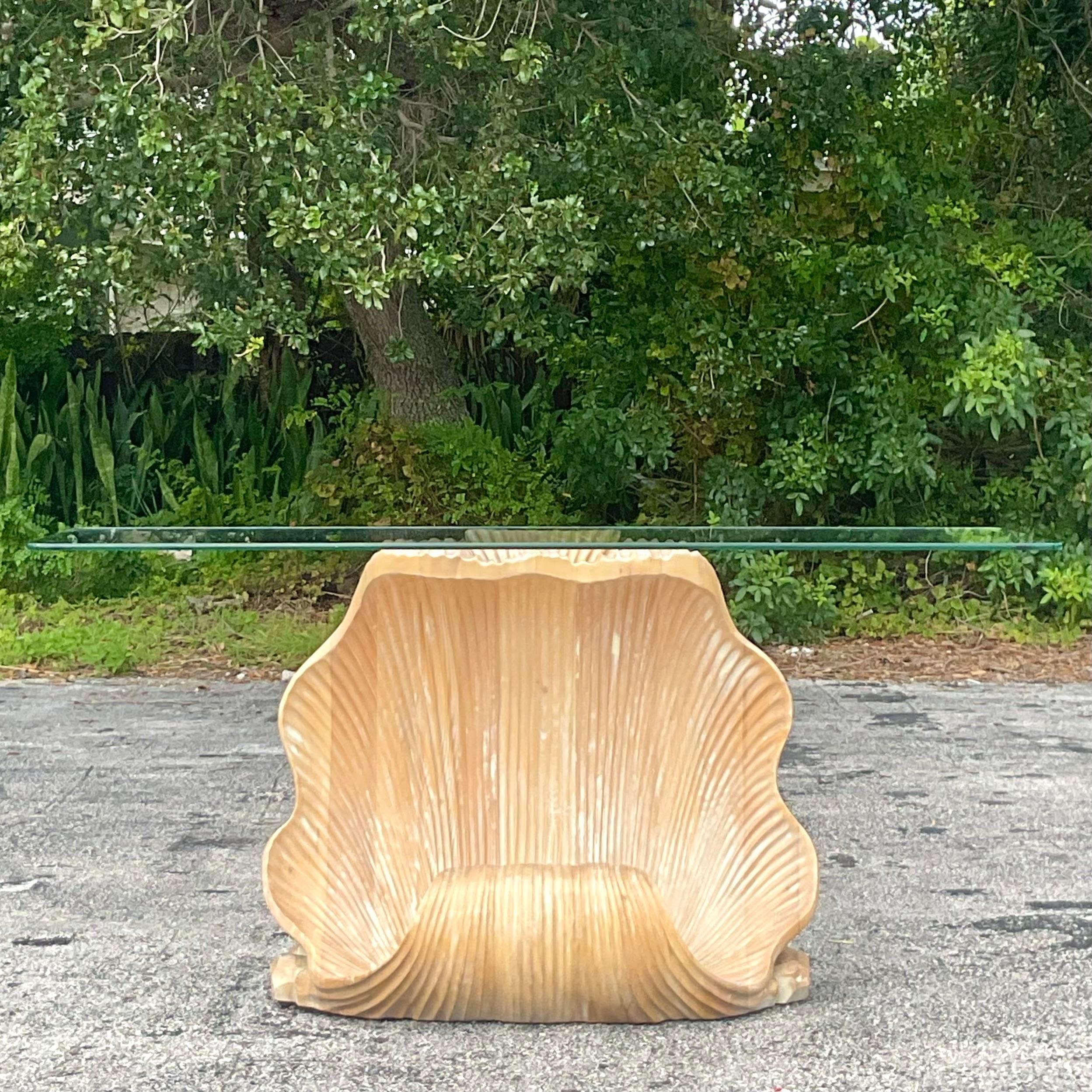 Vintage Boho Carved Clamshell Console Table For Sale 3