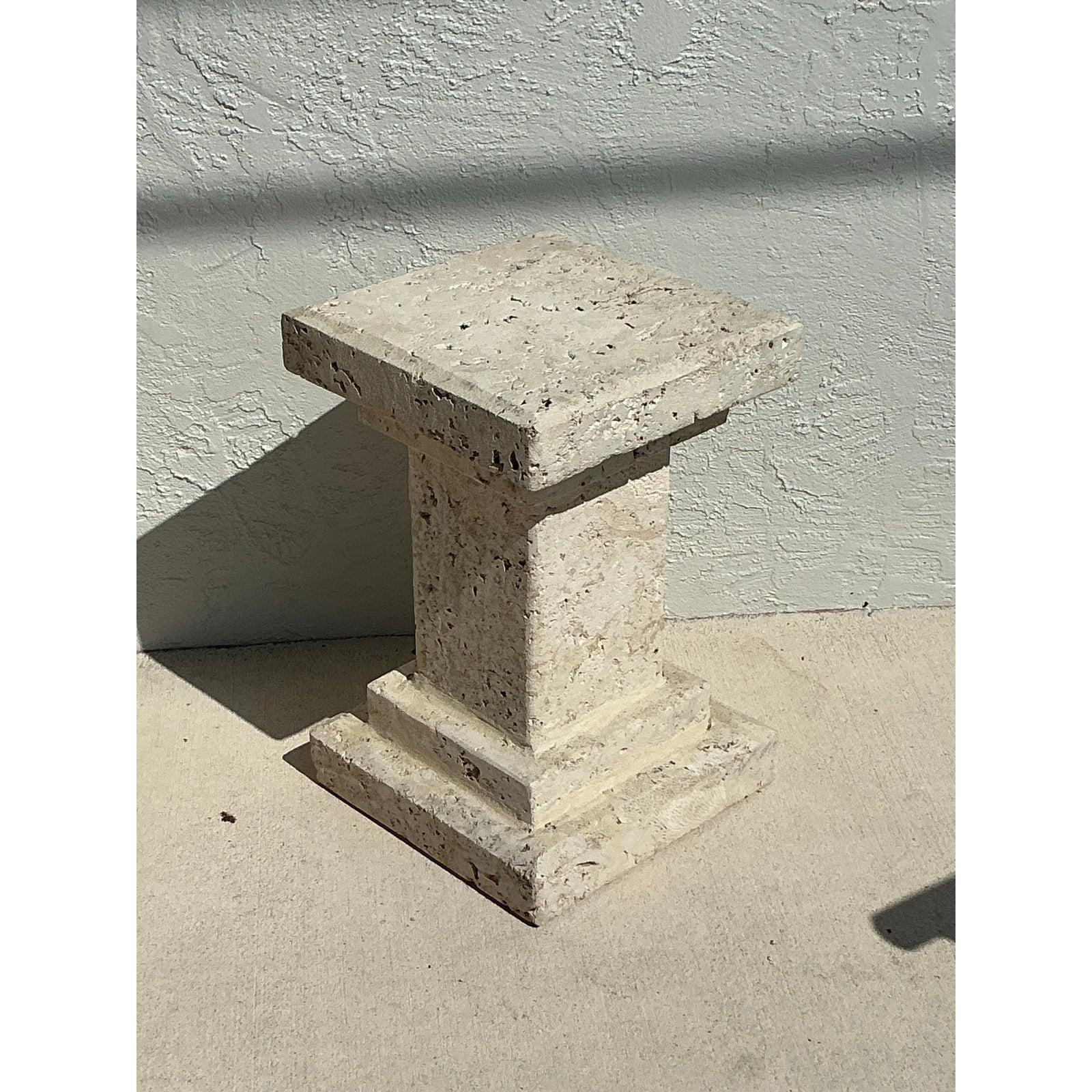Vintage Boho Carved Coquina Pedestal For Sale 3
