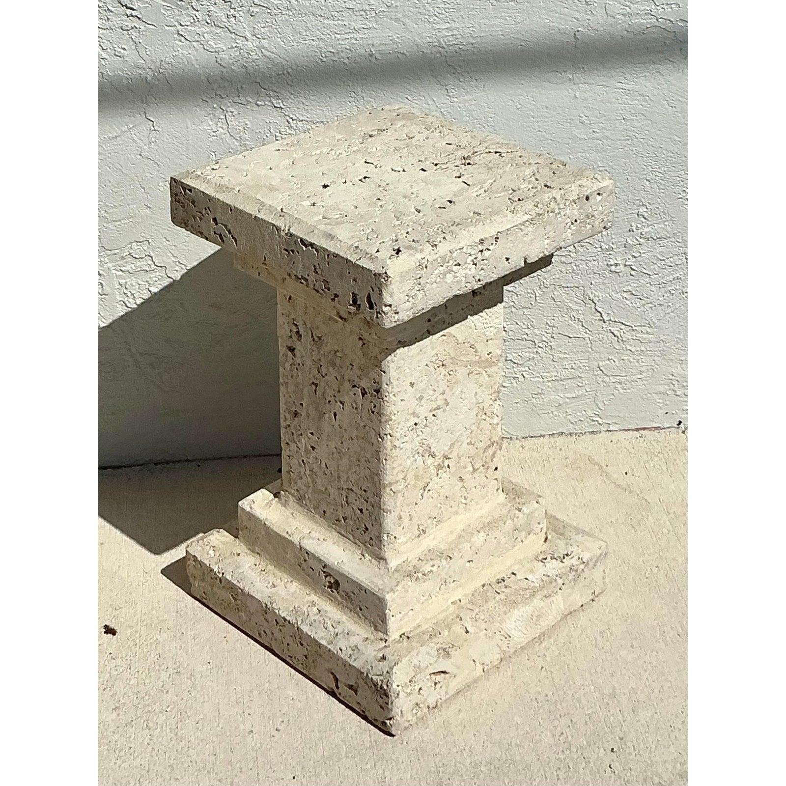Vintage Boho Carved Coquina Pedestal For Sale 4