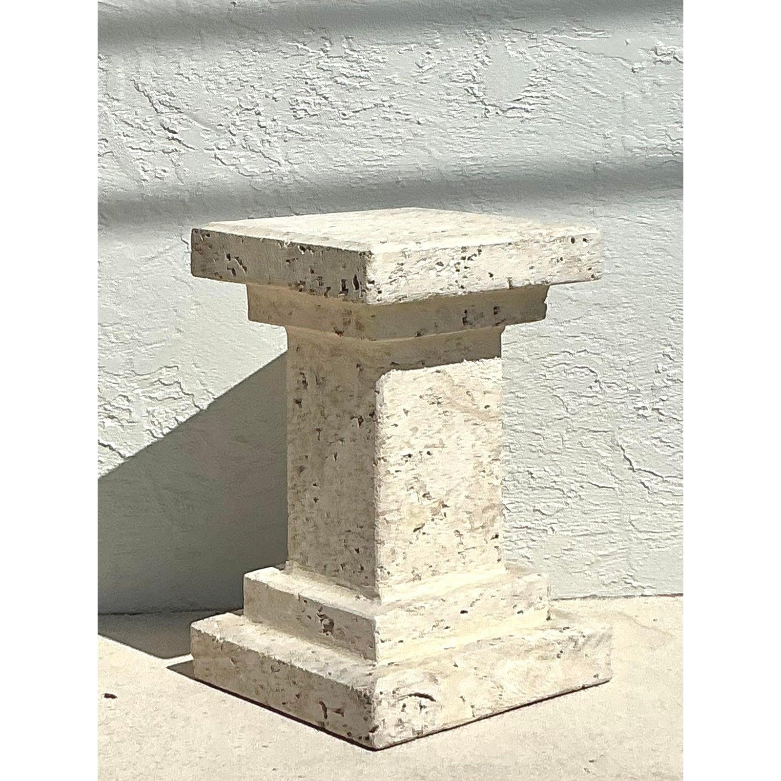 American Vintage Boho Carved Coquina Pedestal For Sale