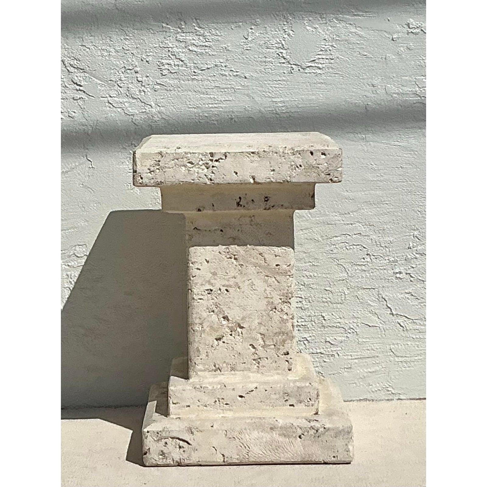 Vintage Boho Carved Coquina Pedestal For Sale 1