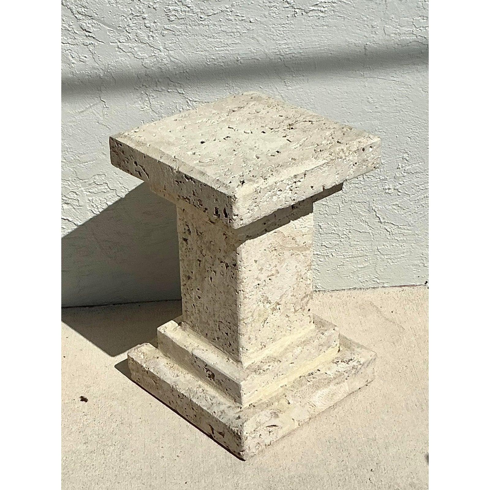Vintage Boho Carved Coquina Pedestal For Sale 2