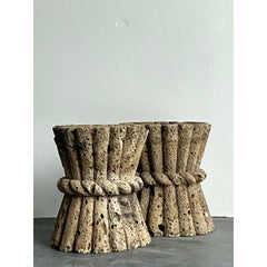 Vintage Boho Carved Coquina Stone Side Tables - A Pair