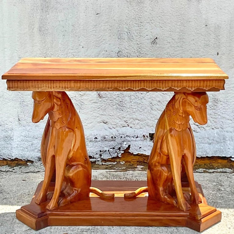 Vintage Boho Carved Dog Console Table at 1stDibs