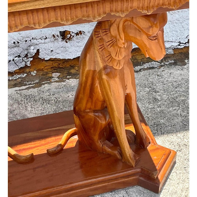 Vintage Boho Carved Dog Console Table at 1stDibs