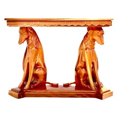 Vintage Boho Carved Dog Console Table