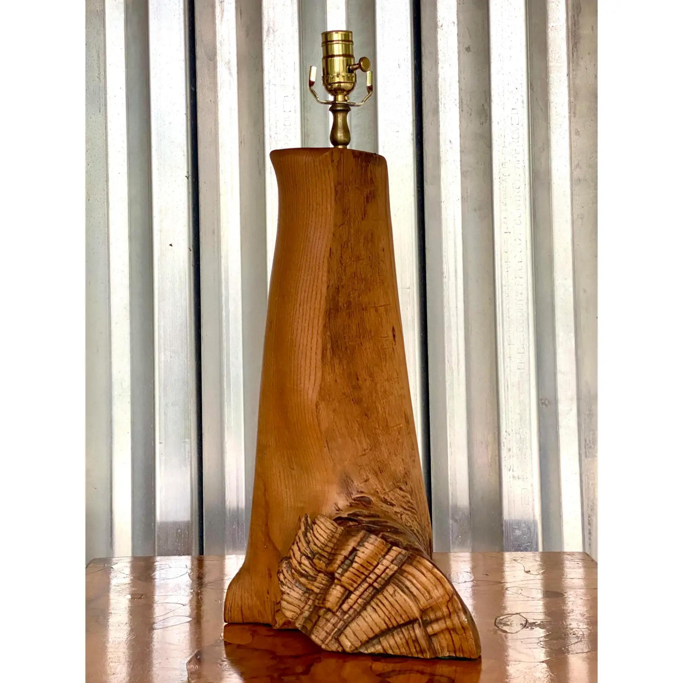 Vintage Boho Carved Driftwood Table Lamp In Good Condition For Sale In west palm beach, FL