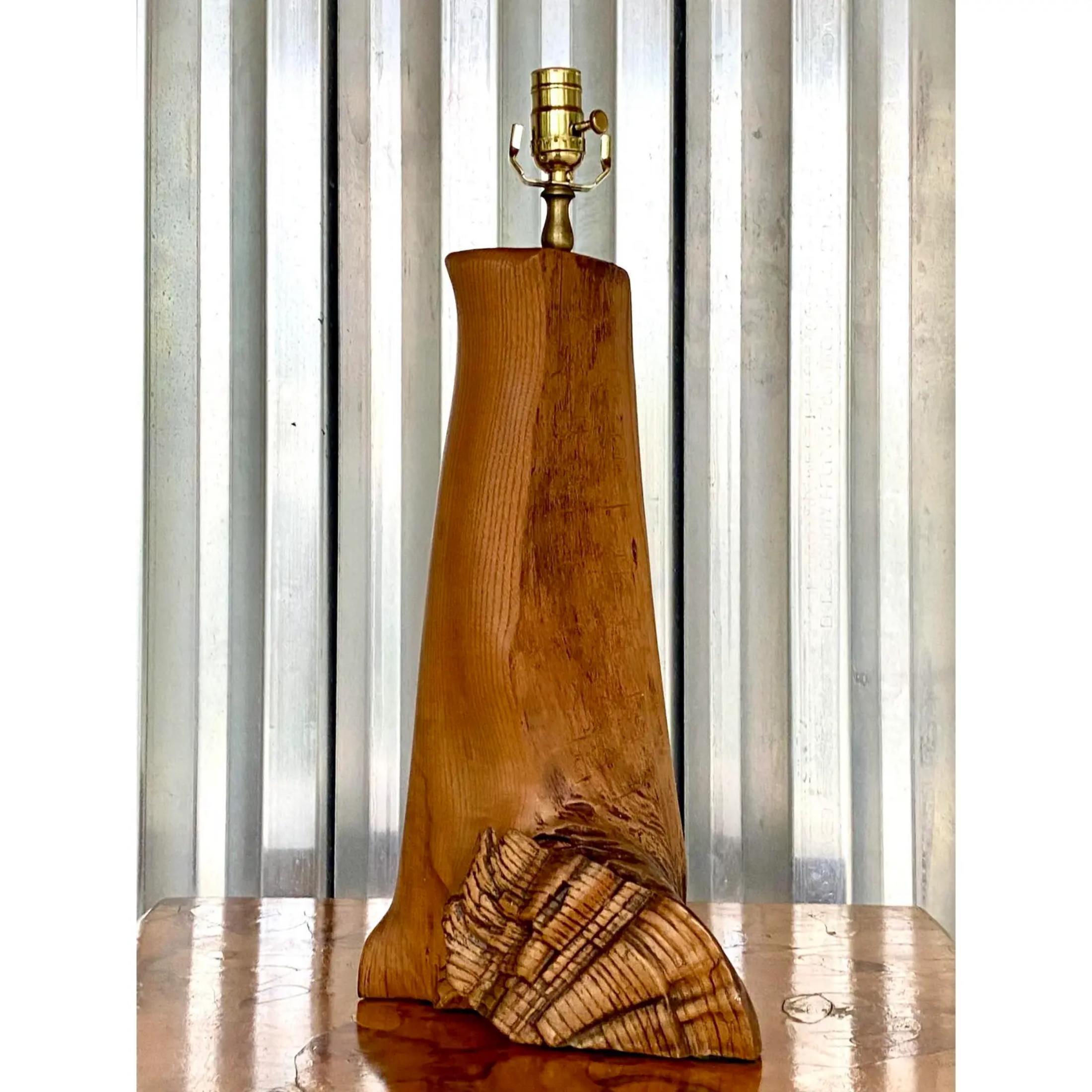 Vintage Boho Carved Driftwood Table Lamp For Sale 2
