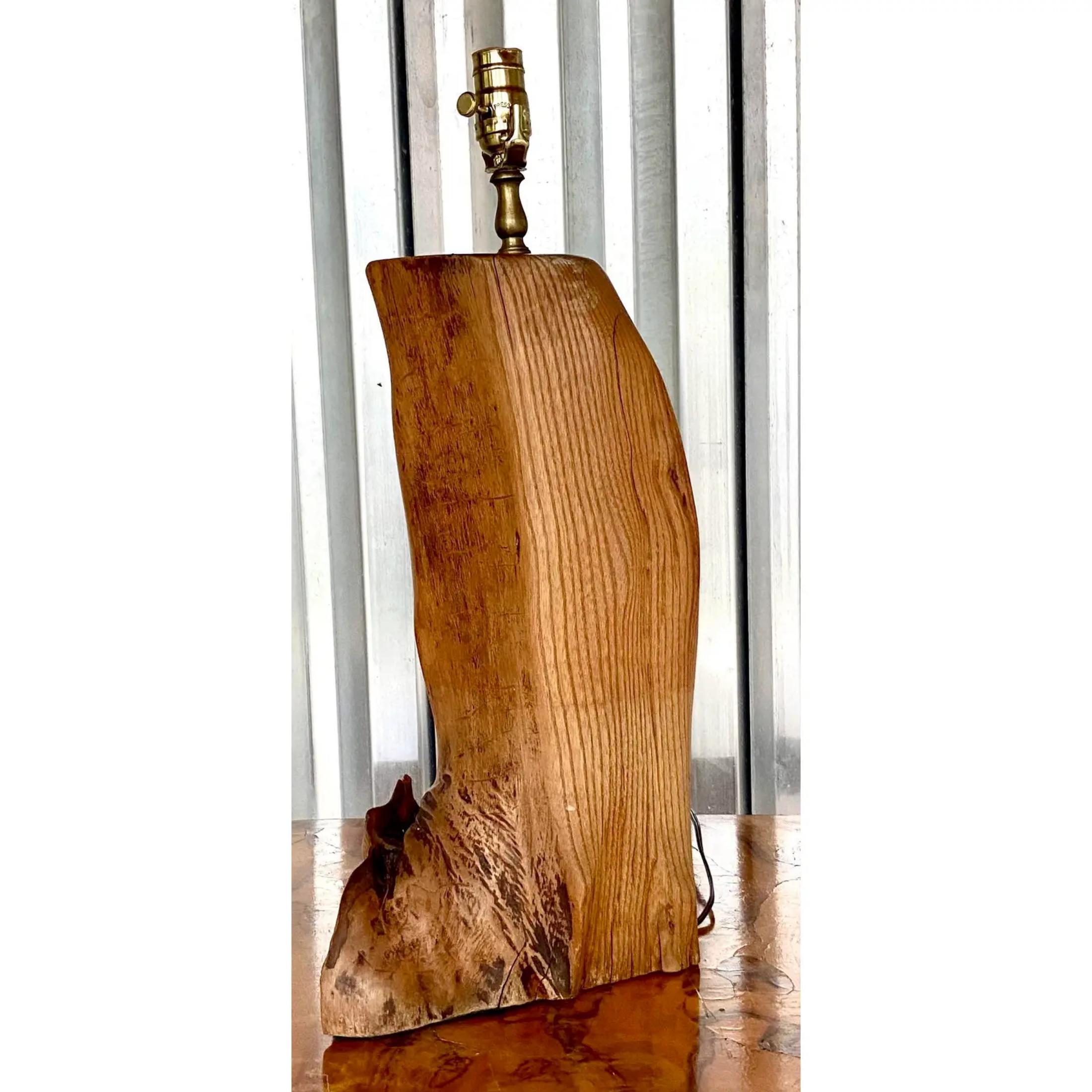 Vintage Boho Carved Driftwood Table Lamp For Sale 3