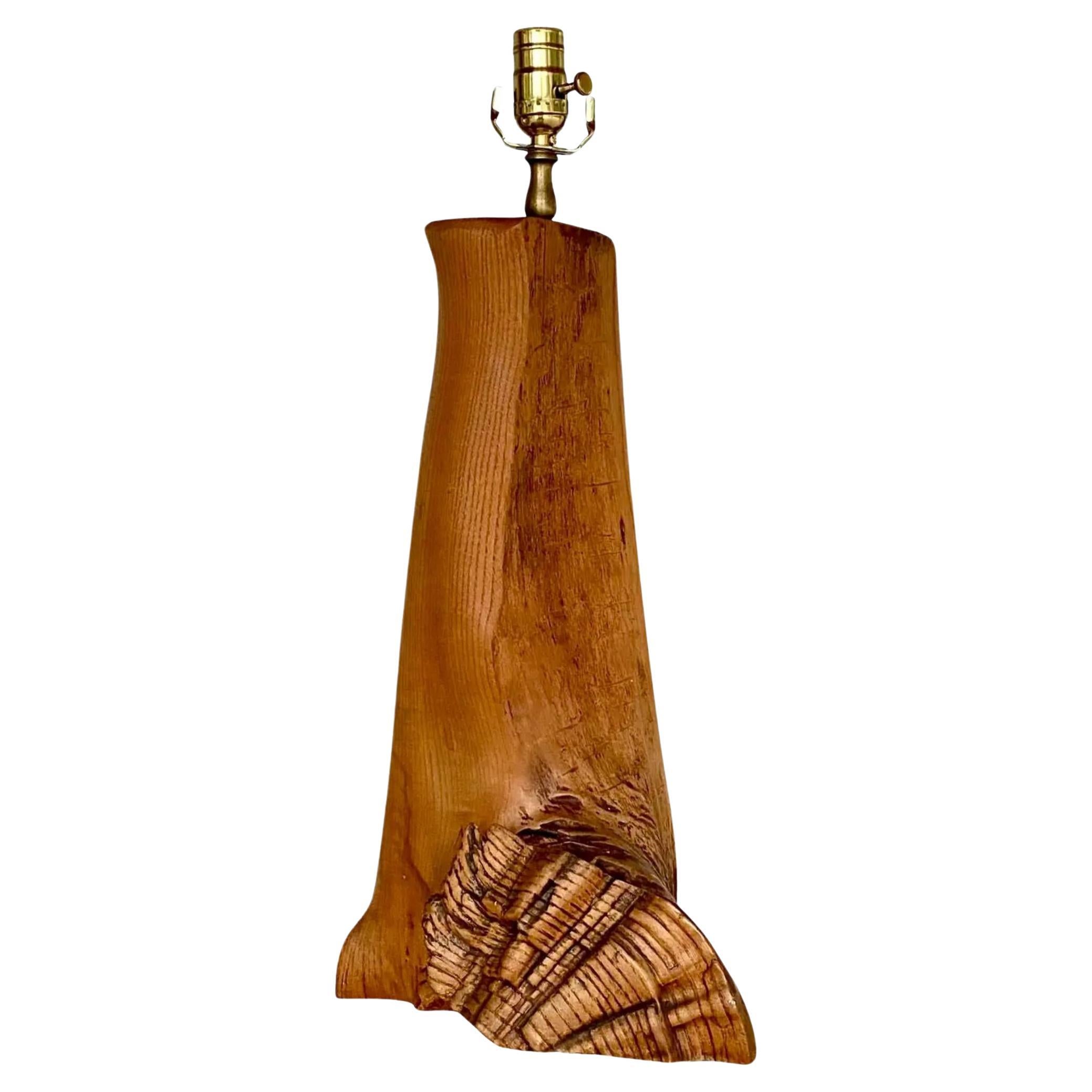 Lampe de table vintage en bois flotté sculpté Boho en vente