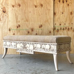 Vintage Boho Carved Elephant Bench