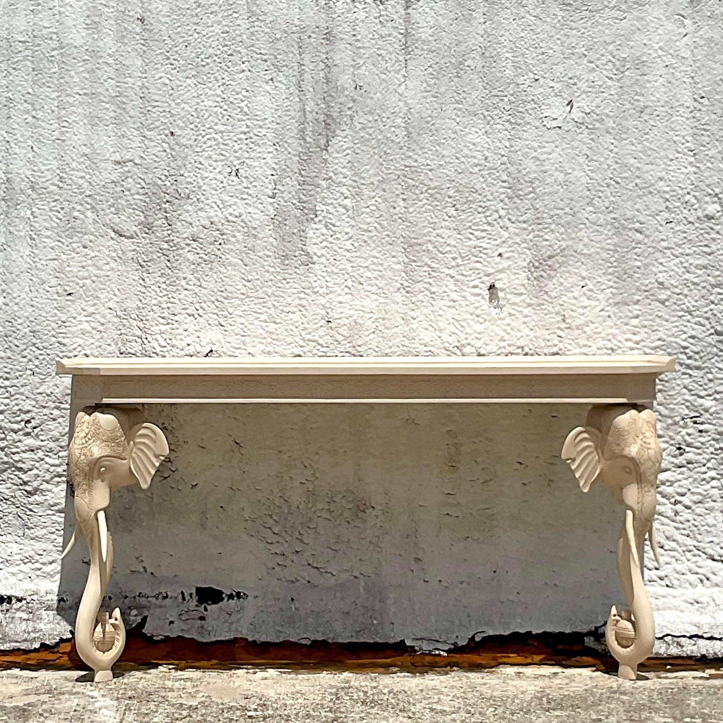 Vintage Boho Carved Elephant Wall Mount Console Table In Good Condition In west palm beach, FL
