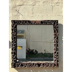 Vintage Boho Carved Figural Mirror