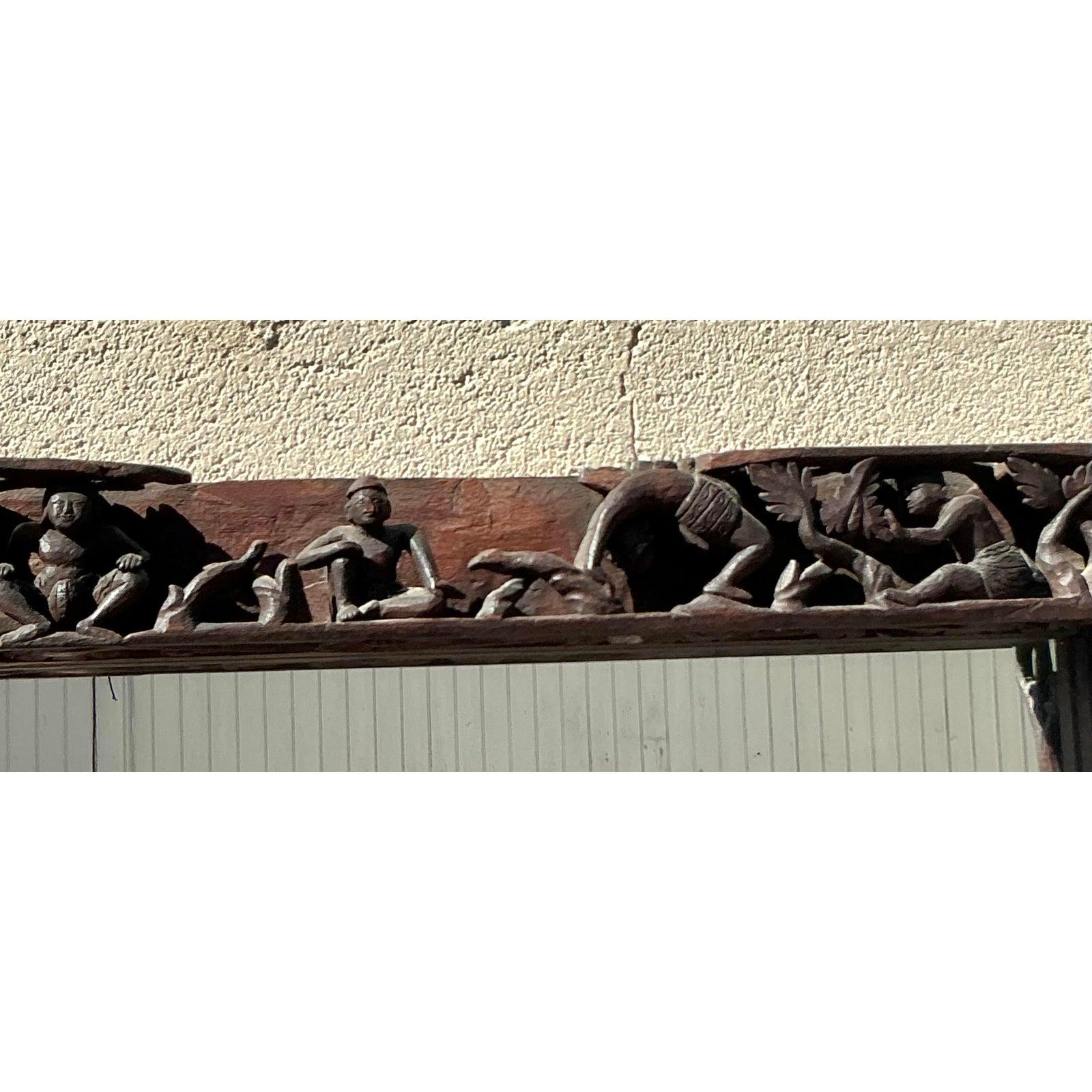 Vintage Boho Carved Figural Mirror For Sale 1