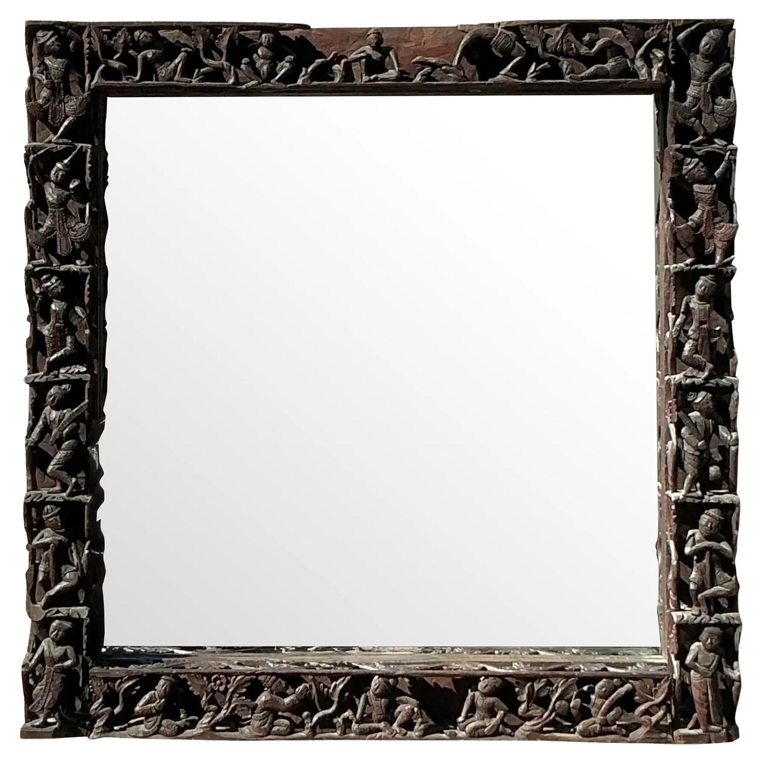 Miroir figuratif vintage Boho sculpté