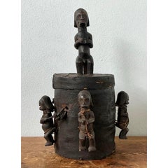 Vintage Boho Carved Figure Tribal Lidded Pot