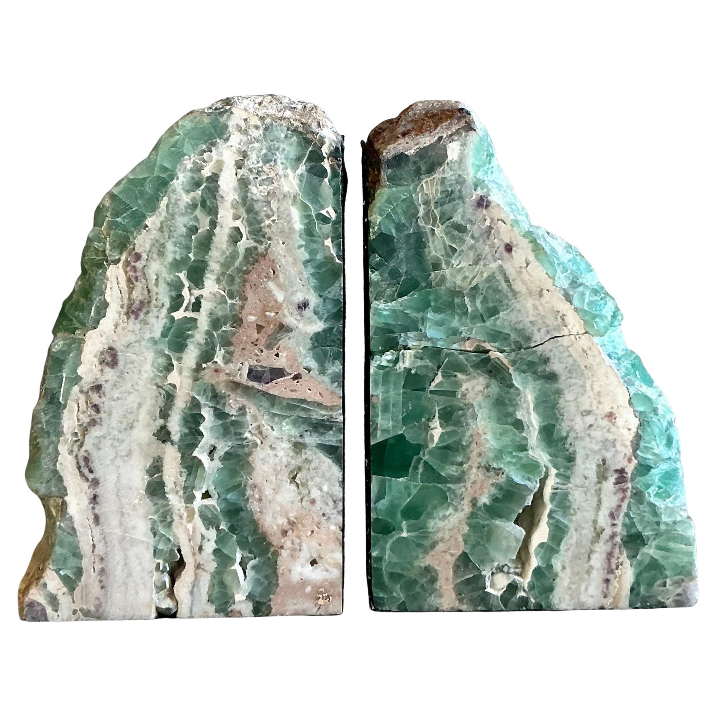 Vintage Boho geschnitzt Fluorit Buchstütze- ein Paar