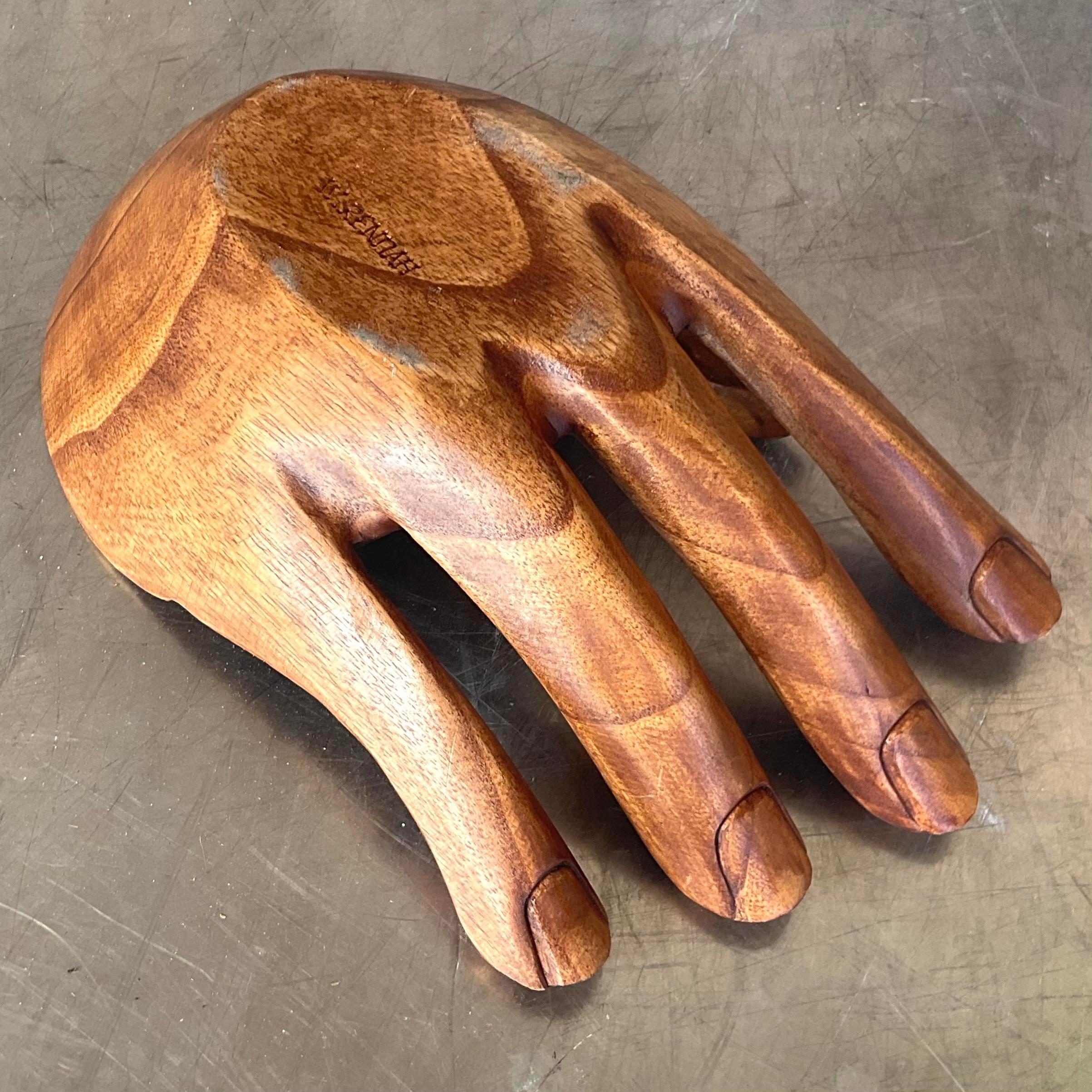 Vintage Boho Carved Hand Catchall In Good Condition For Sale In west palm beach, FL