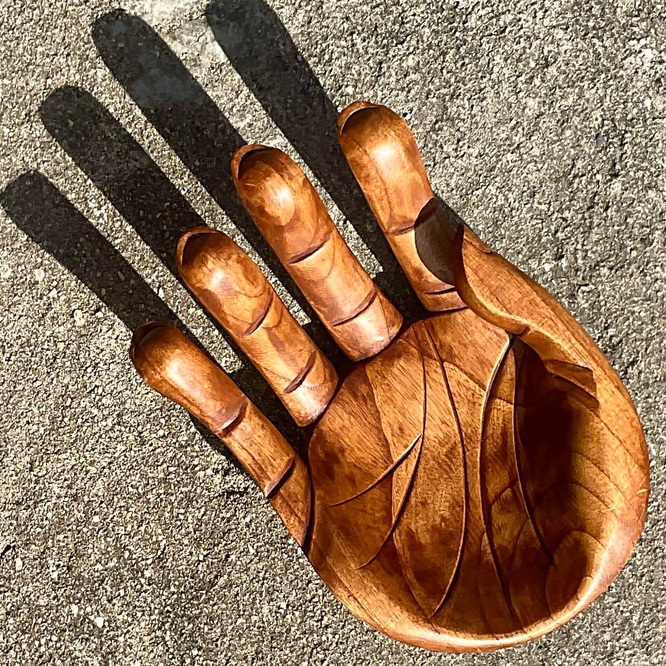 20th Century Vintage Boho Carved Hand Catchall For Sale