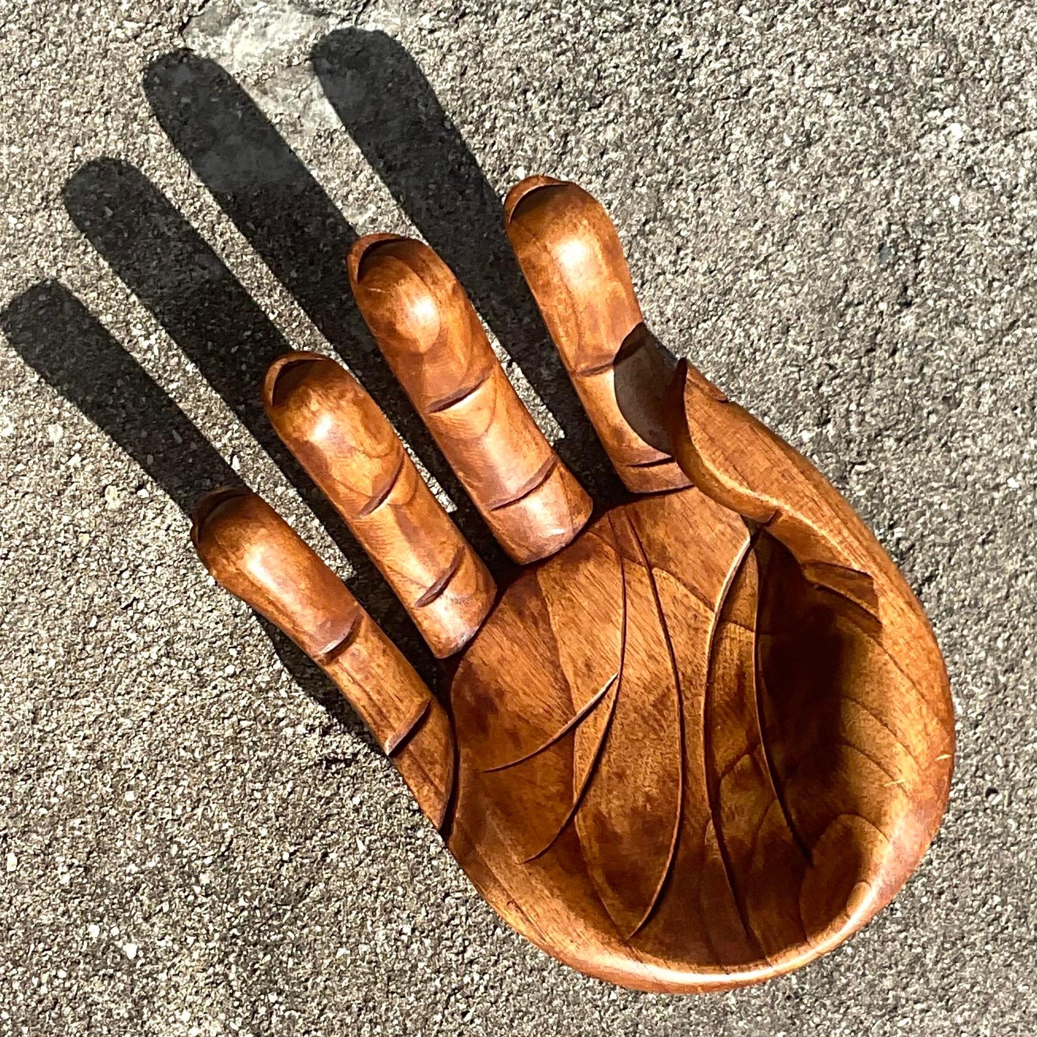 Vintage Boho Carved Hand Catchall For Sale 1
