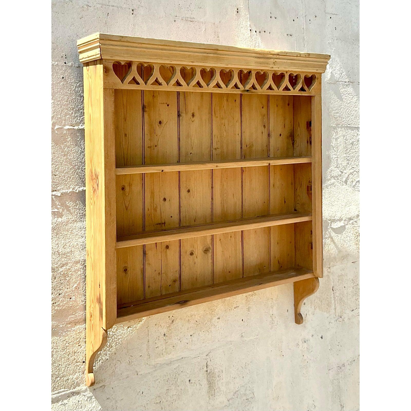 American Vintage Boho Carved Heart Wall Shelf For Sale