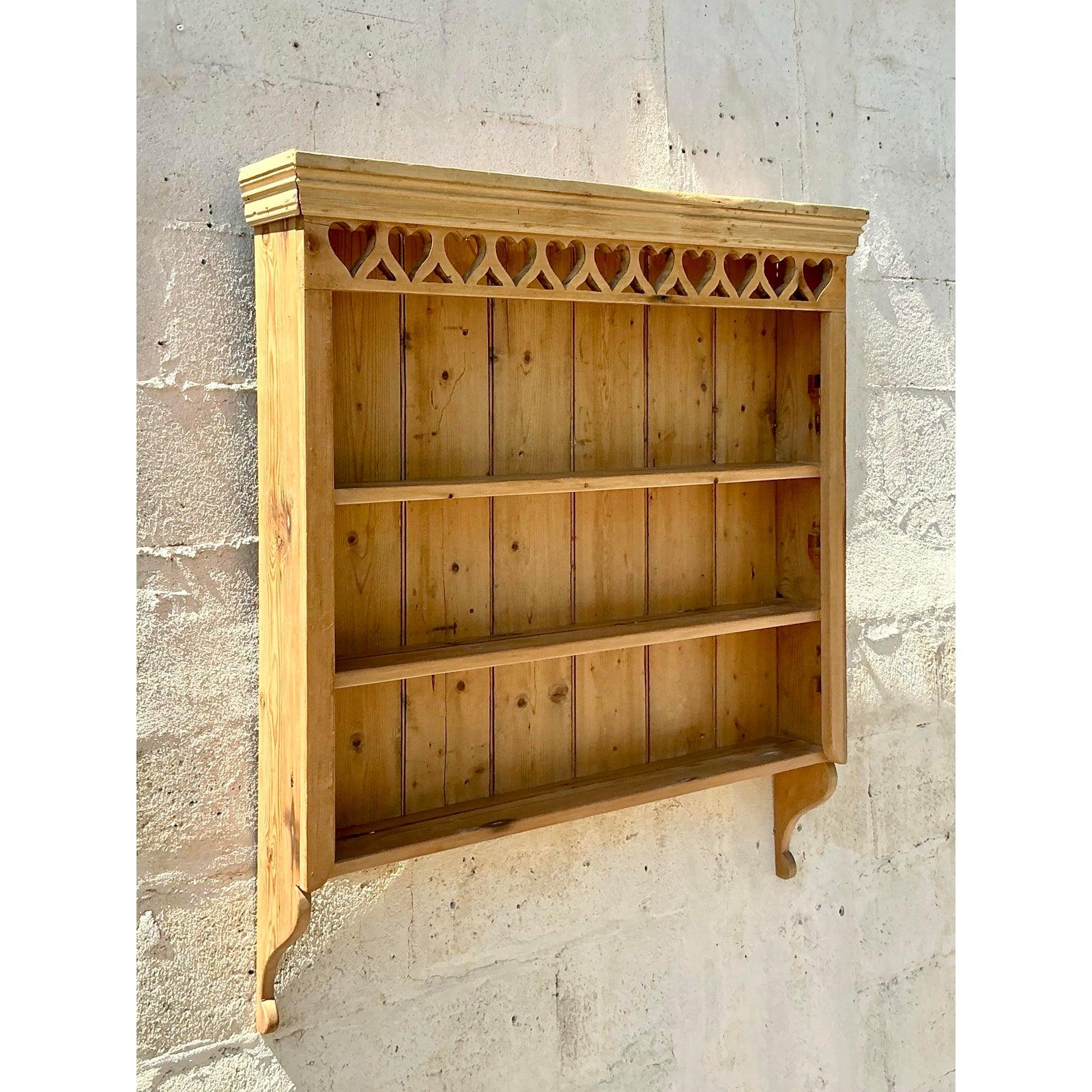 Vintage Boho Carved Heart Wall Shelf In Good Condition For Sale In West Palm Beach, FL