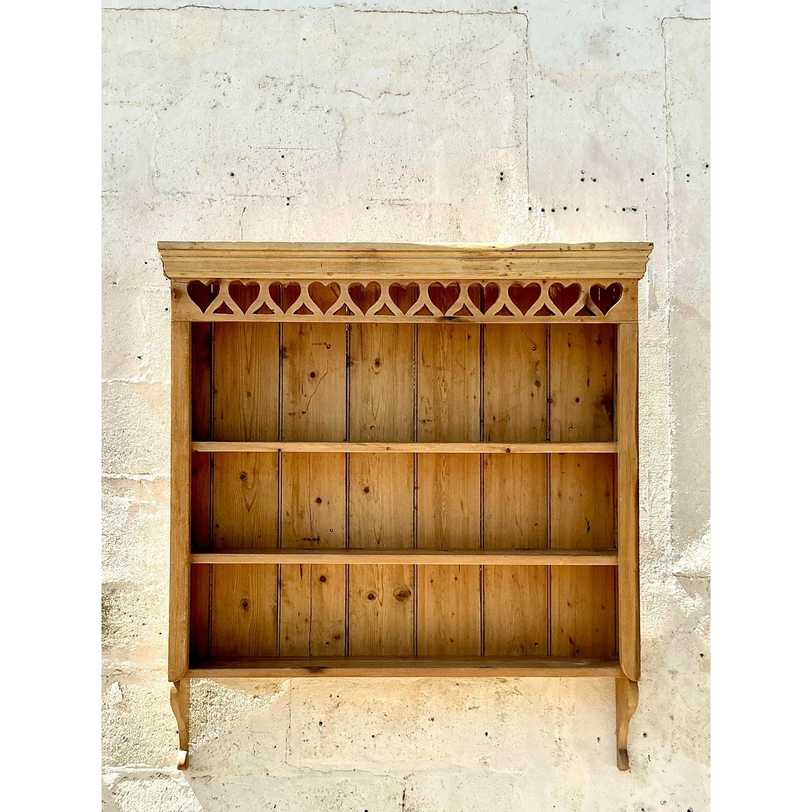 20th Century Vintage Boho Carved Heart Wall Shelf For Sale